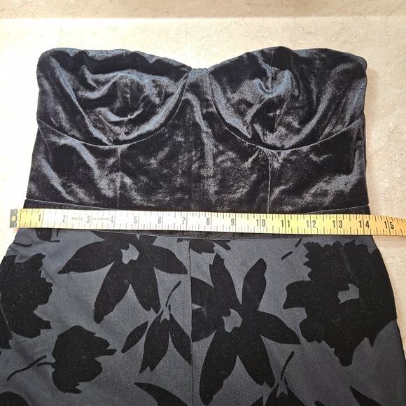 Lulus Love About It Jumpsuit SZ M Black Velvet Strapless Floral Wide Leg Formal - Picture 10 of 12